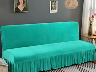 JHLD Fundas para Sofa Cama Sin Brazos Funda para Futon Elástica Suave Terciopelo Funda De Sofá Antideslizante Protector De Muebles para Niños Mascotas Gato-Verde-A-M 150-170cm(59-67in)