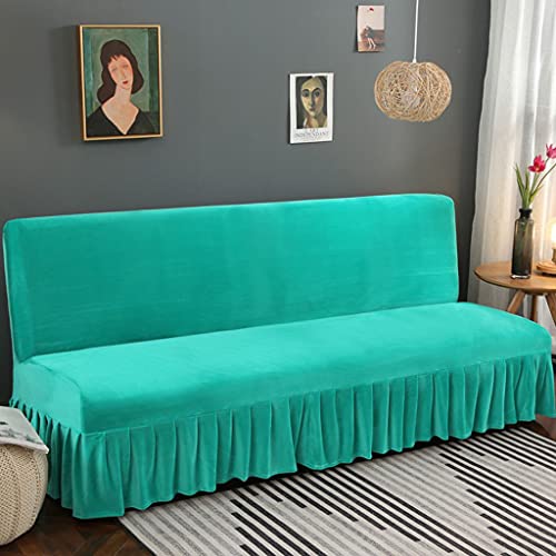 JHLD Fundas para Sofa Cama Sin Brazos Funda para Futon Elástica Suave Terciopelo Funda De Sofá Antideslizante Protector De Muebles para Niños Mascotas Gato-Verde-A-M 150-170cm(59-67in)