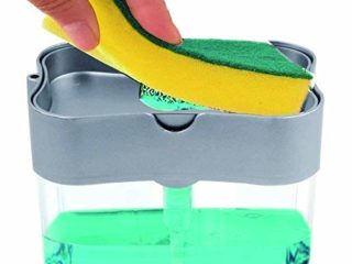 JiaHome Dispensador de jabón líquido, Organizador de Fregadero Dispensador de jabón de Bomba con Soporte de Esponja,para Encimera de Fregadero de Cocina