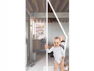JIANJIAO mosquitera puerta magnetica blanca,Puerta de Malla Corredera cortina para del Balcón Corredor Contrapuertas con Anti Mosquito Insecto Se Cierra Automáticamente-blanco-70x200cm