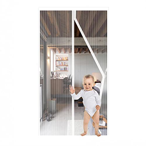 JIANJIAO mosquitera puerta magnetica blanca,Puerta de Malla Corredera cortina para del Balcón Corredor Contrapuertas con Anti Mosquito Insecto Se Cierra Automáticamente-blanco-70x200cm