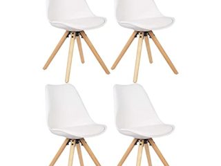 JIASEN Silla de Comedor Moderna nórdica de 4 Piezas Cocina Sala de Estar Recepción Silla de plástico PP Placa de Hierro Patas de Madera Maciza fijas con tapizado Blanco