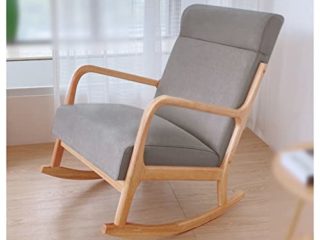 JIAX Sillón Mecedora para Dormitorio, Nuevo Sillón Mecedora Relax, Sillón con Reposabrazos Y Cojines con Estructura De Madera, Mecedor De Tela Mid-Century para Sala De Estar, Balcón, Oficina