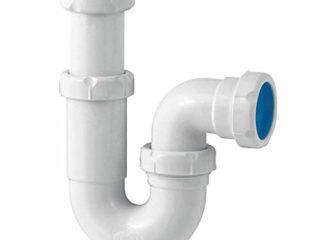 Jimten Sifón para fregadero, curvo extensible, salida horizontal, blanco, estándar