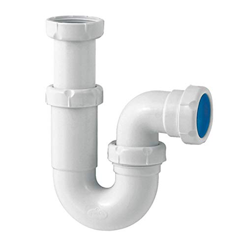 Jimten Sifón para fregadero, curvo extensible, salida horizontal, blanco, estándar