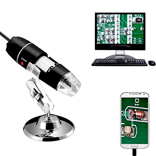 Jiusion 40 A 1000 x endoscopio, 8 LED USB 2.0 Digital Microscopio, Mini cámara con OTG Adaptador y Metal Soporte, Compatible con Mac Window 7 8 10 11 Android Linux Chrome