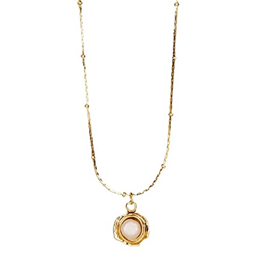 JJ yyds French Light Luxury Retro Niche Design Perla Shell Ball Cadena Temperamento Barroco Baroque Collar Cadena de clavícula (Color : White)