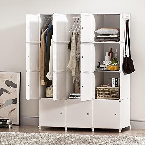 JOISCOPE Portable Garderobe für hängende Kleidung, Kombischrank, modulare Schrank für platzsparende, Ideale Storage Organizer Cube für Bücher, Spielzeug(12-Würfel, zusätzliche Aufkleber Enthalten)