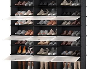 JOISCOPE Zapatero Torre portátil para organizador de almacenamiento de calzado, negra con puertas transparentes, estantería modular para ahorro de espacio, estantería para zapatos, botas, pantufla 3*7