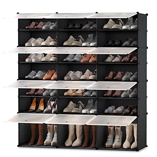 JOISCOPE Zapatero Torre portátil para organizador de almacenamiento de calzado, negra con puertas transparentes, estantería modular para ahorro de espacio, estantería para zapatos, botas, pantufla 3*7
