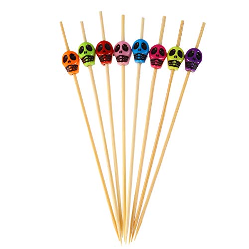 jojofuny 100 Pzas Palillos de Cóctel de Calavera de Halloween Palillos de Madera Palillos de Dientes Brochetas de Fruta Decorativas para Navidad Fiesta de Halloween Suministros de Favores