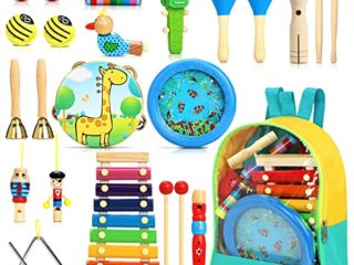 Jojoin 24 Pcs Juguetes Instrumentos Musicales, 12 Tipos de Juguetes de Instrumentos, Instrumentos Musicales Madera, Educativo Musical para Bebés, Regalos para Niños de Navidad y Cumpleaños etc.