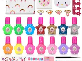 Jojoin 27 Pcs Set de Esmalte de Uña Infantil, Pintauña para Niña, Maquillaje Niña, Conjunto de 14 Esmaltes de Color Permanente (4 Colores Brillantes) y Más Accesorios, Regalo para Navidad/Cumpleaños