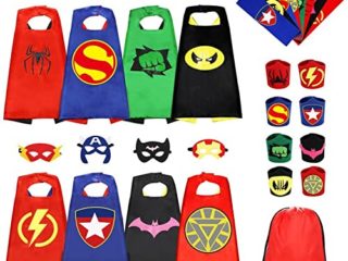 Jojoin 8Pcs Capas de Superhéroes para Niños, Capas de Disfraces de Superhéroes, Conjunto de 8 Capas, 8 Máscaras, 8 Pulseras, 8 Cinturones, Regalo Juguete de Cumpleaños, Fiestas, Navidad o Carnaval