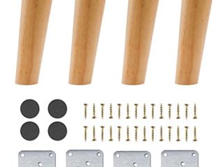 JOLIGAEA 4 Piezas Patas para Muebles Madera, 15cm Patas Cónicas Inclinadas con Placa de Montaje y Tornillos, Patas de Madera para Sofá TV Armario Cama Mesa de Comedor, Bisel