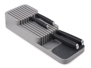 Joseph Joseph Drawer Store - Bloque de cuchillos horizontal de dos niveles, Color gris, 14 x 39.5 x 7.4 cm