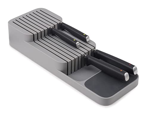 Joseph Joseph Drawer Store - Bloque de cuchillos horizontal de dos niveles, Color gris, 14 x 39.5 x 7.4 cm