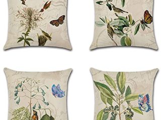 JOTOM Fundas de cojín impermeables, decorativas, de tela sólida, resistentes al agua, para sofá, balcón, terraza, patio, jardín, exterior (mariposas, ramas y pájaros)