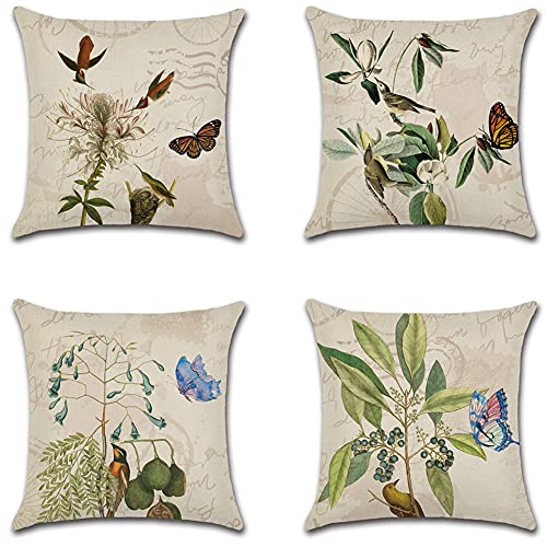 JOTOM Fundas de cojín impermeables, decorativas, de tela sólida, resistentes al agua, para sofá, balcón, terraza, patio, jardín, exterior (mariposas, ramas y pájaros)