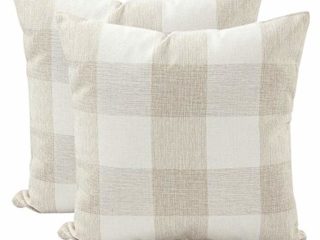 JOTOM Plaids Fundas de Almohada de Lino,Fundas de cojín Home Sofa Fundas de Almohadas de Coche,45 x 45cm Conjunto de 2 (Cuadros | Beige Blanco)