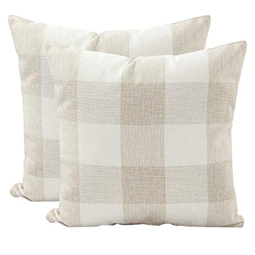 JOTOM Plaids Fundas de Almohada de Lino,Fundas de cojín Home Sofa Fundas de Almohadas de Coche,45 x 45cm Conjunto de 2 (Cuadros | Beige Blanco)