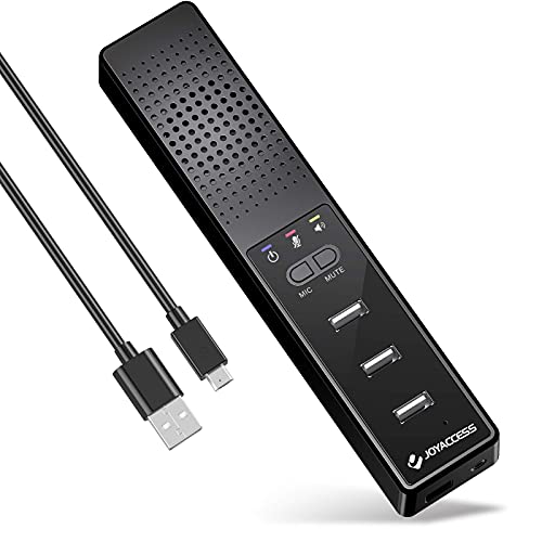 JOYACCESS Altavoz PC con Hub y Micrófono, Barra Sonido PC con Puertos USB de Portátiles y de Escritorio, Compatible con Windows/Mac, Altavoces para Juegos/Zoom/Skype/Enseñanza a Distancia/Teletrabajo