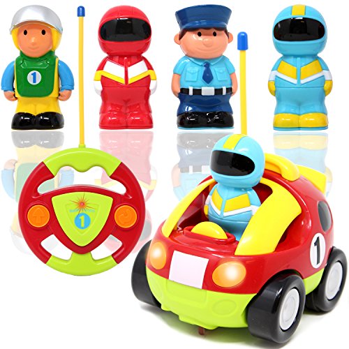 JOYIN Coches Teledirigidos con música Radio de Coches Cartoon Juguetes de Racer Policia Control Remoto Regalo de cumpleaños para niños 2 años