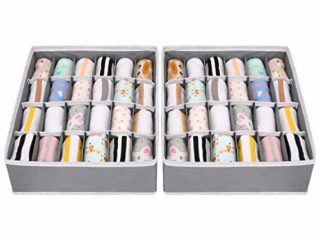 joyoldelf 2 Paquetes Textil organizadores cajón divisores, 24 Celdas Plegable Ropa Interior Cajas de Almacenamiento para almacenar Calcetines, Bufandas, Sujetador