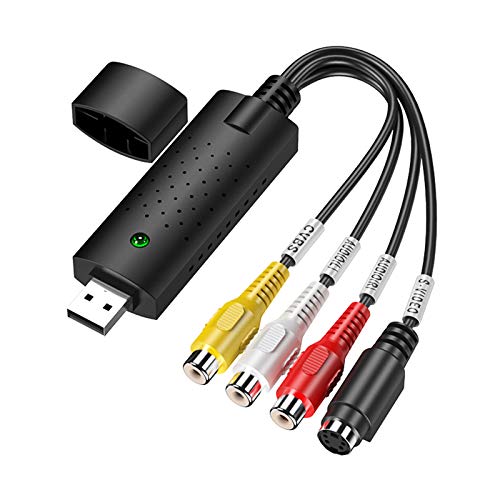 Jsdoin Convertidor VHS a Digital, USB 2.0 Tarjeta de Captura de Vídeo Hi8 VHS a DVD, Adaptador de Audio y vídeo digitalizar, convertidor VHS a USB, para PC, vídeo, DVD, Windows 10/8/7 y MacOS