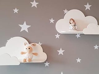 Juego de 2 estantes de pared Happy Woody Cloud para guardería/estante flotante de madera/decoración de habitación de bebé/habitación de cuarto de niños/decoración de pared/juego de regalo (blanco)
