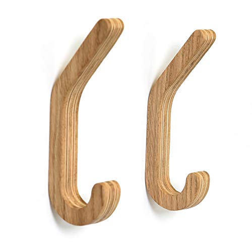 Juego de 2 ganchos de pared de madera, minimalista, resistente, organizador de pasillo, perchero, fácil de instalar, ganchos individuales