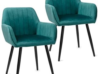 Juego de 2 Sillas de Comedor, Sillas de Terciopelo, Sillas Escandinavas, Silla de Cocina, Acolchada, de Tela, Silla de Salón, Retro, Color Verde Oscuro