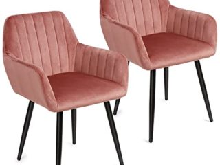 Juego de 2 sillas de comedor, sillas de terciopelo, sillas escandinavas, con Reposabrazos en Terciopelo, Estructura de Metal, Rosa