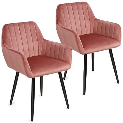 Juego de 2 sillas de comedor, sillas de terciopelo, sillas escandinavas, con Reposabrazos en Terciopelo, Estructura de Metal, Rosa