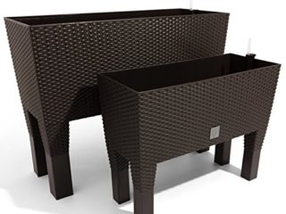 Juego de 2 30L 72L Macetero Jardinera con bewässe Run Sistema imitación de ratán – Maceta patas marrón