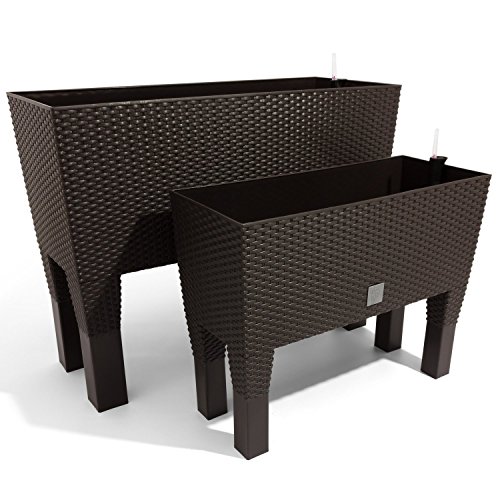 Juego de 2 30L 72L Macetero Jardinera con bewässe Run Sistema imitación de ratán – Maceta patas marrón