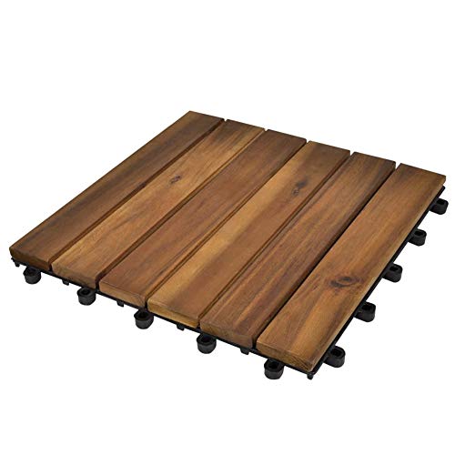Juego de 30 Baldosas de jardín, Baldosas de Madera de Acacia Durable y Antideslizante, Baldosas para Terraza, Balcón, Suelo Exterior 30 x 30 x 2,4cm