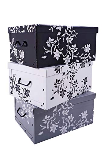 Juego de 3 cajas de almacenamiento de Spetebo, 3 colores (blanco, negro y gris), 45 l cada una, estilo floral barroco