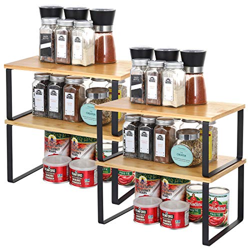 Juego de 4 estantes de cocina | estante en armario de cocina, organizador extensible y apilable, estantería de almacenamiento para especias, platillo, taza
