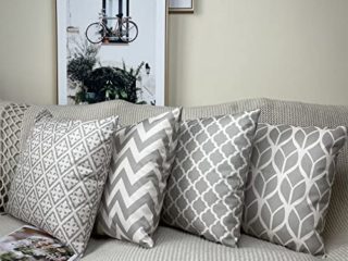 Juego de 4 Fundas Cojines 45x45 Doble Cara Funda de Almohada linaza Modernas Cojines Decoracion para Sofa (Gris)
