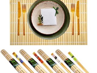 Juego de 4 Salvamanteles Individuales con Palillos Japoneses de Bambú Natural Resistentes al Calor Lavables y Antideslizantes (Color E)