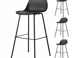 Juego de 4 taburetes escandinavos de resina y patas de metal, sillas de bar (Black, 76)