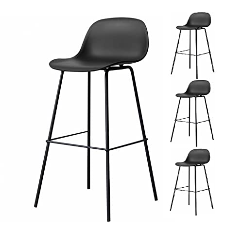 Juego de 4 taburetes escandinavos de resina y patas de metal, sillas de bar (Black, 76)
