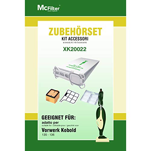 Juego de accesorios para aspiradoras Vorwerk Kobold 135, 136, 135SC, 12 bolsas para aspiradora, 1 filtro HEPA y 1 filtro de protección del motor