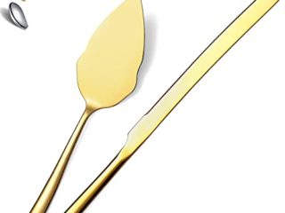 Juego de Cuchillo Y Servidor Para Pastel de Boda Dorado, Juego de Corte de Pastel de Acero Inoxidable Para Boda, Que Incluye Cortador de Pastel de Boda Y Servidor de Pastel (Dorado Brillante)