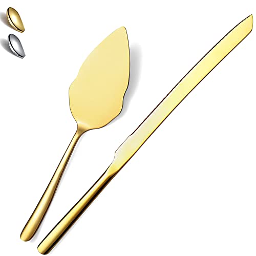 Juego de Cuchillo Y Servidor Para Pastel de Boda Dorado, Juego de Corte de Pastel de Acero Inoxidable Para Boda, Que Incluye Cortador de Pastel de Boda Y Servidor de Pastel (Dorado Brillante)