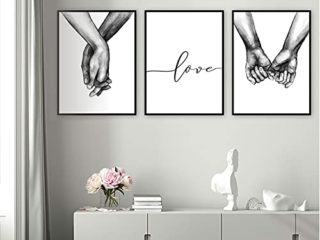 Juego de impresiones de pared, 3 piezas mano a mano blanco y negro cuadros modernos póster a juego decoración, para salón, dormitorio 40x50cm (L)