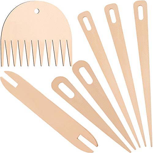 Juego de Palos de Telar de Mano de Madera, Incluyen 5 Piezas Agujas de Ganchillo de Tejer de Madera con Lanzaderas de Madera Palo de Tejer y Peine de Tejido de Madera para Artesanías de Punto DIY