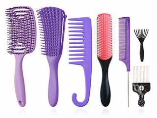 Juego de8cepillos para desenredar, cepillo de champú de cerdas de nailon con cojín de9filas/cepillo de pelo con ventilación/peines de masaje/dar forma definir rizos,cabello húmedo/seco, afro (morado)