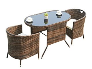 Juegos De Muebles De Porche De 3 Piezas,Juegos De Conversación De Silla De Ratán con Mesa De Centro,Juego De Bistró De Patio De Mimbre De Mimbre Al Aire Libre